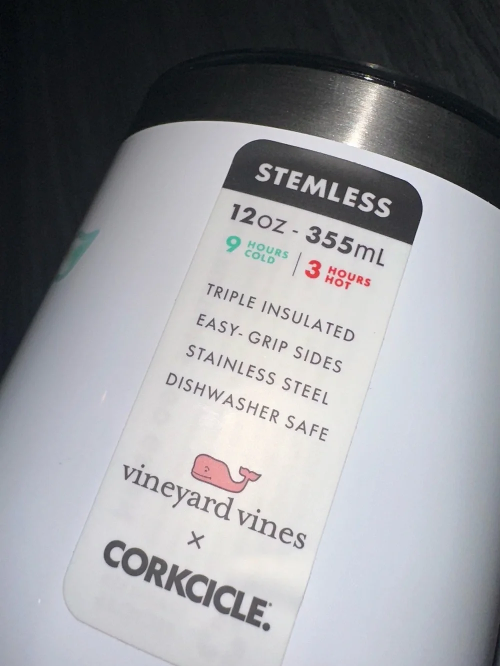 Vineyard Vines White Tie-Dye Whale Insulated 12 fl oz Stemless Tumbler